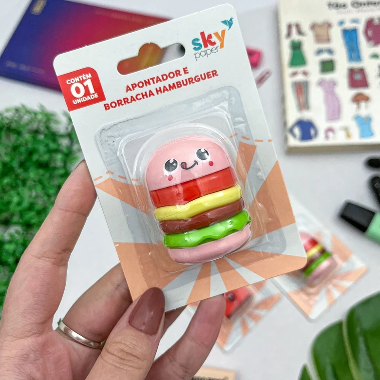 Apontador Plástico + Borracha Hamburguer